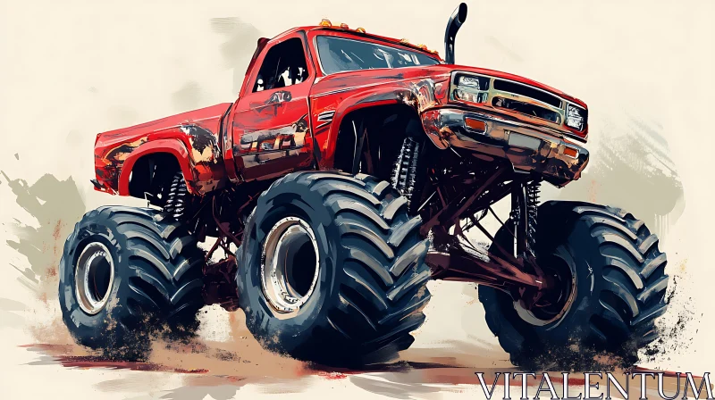 Red Monster Truck in Rugged Terrain AI Image