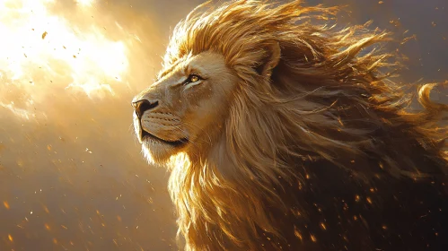 Lion Gazing Under Golden Sky