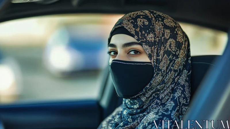 Portrait of a Woman in Hijab and Mask AI Image