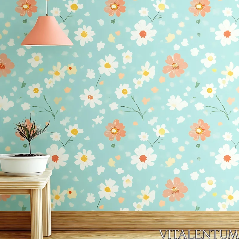 Pastel Floral Wallpaper with Decorative Elements AI Image