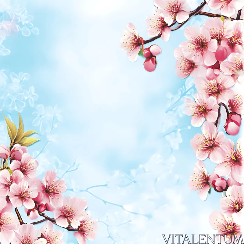 AI ART Pink Blossoms on Branches