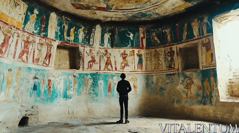 AI ART Person Admiring Egyptian Murals in Tomb