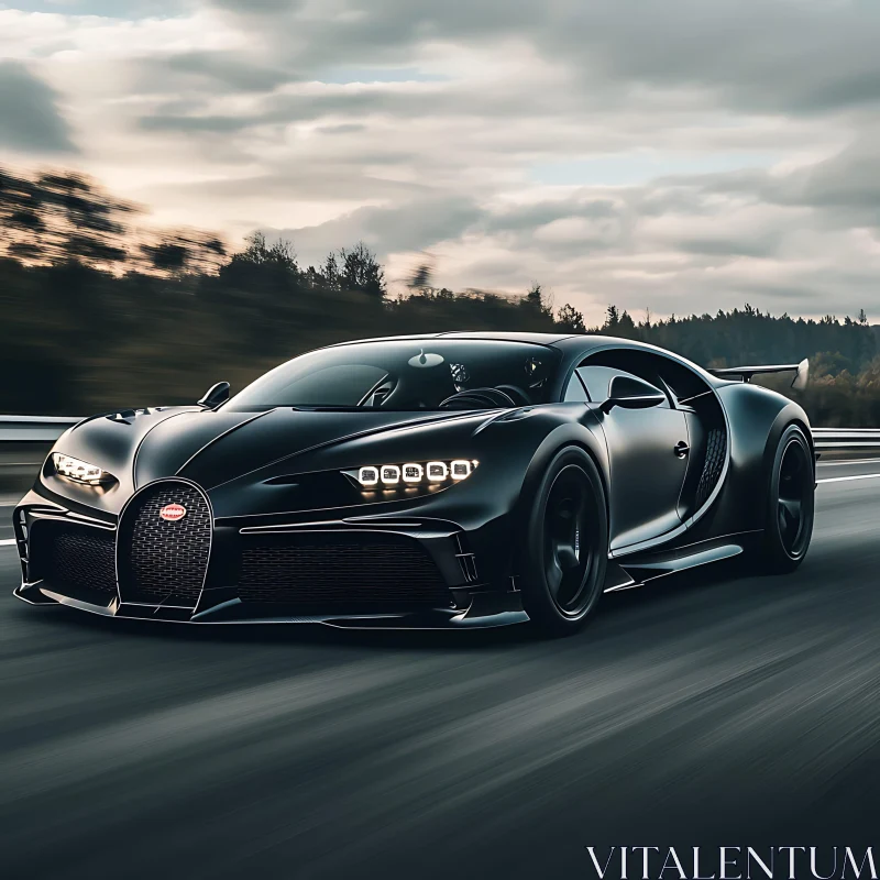 Elegant Black Supercar in Motion AI Image