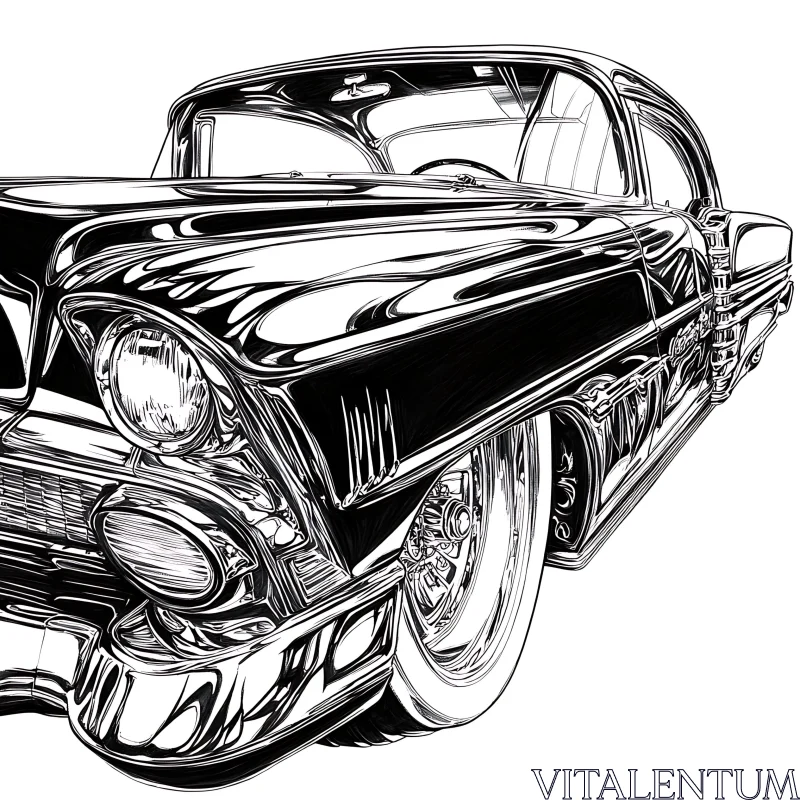 Classic Car Art - Detailed Black and White Vintage Vehicle AI Image