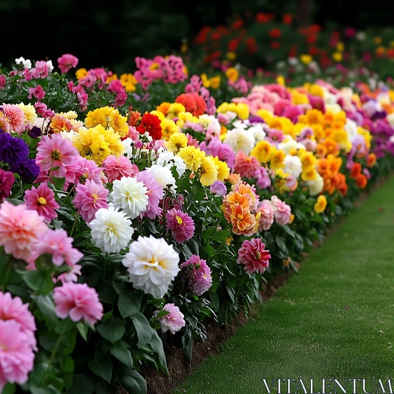 Colorful Dahlia Garden in Full Bloom AI Image