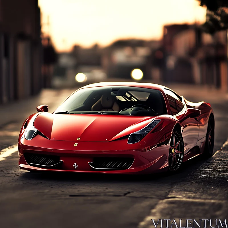 Luxurious Red Supercar at Dusk AI Image