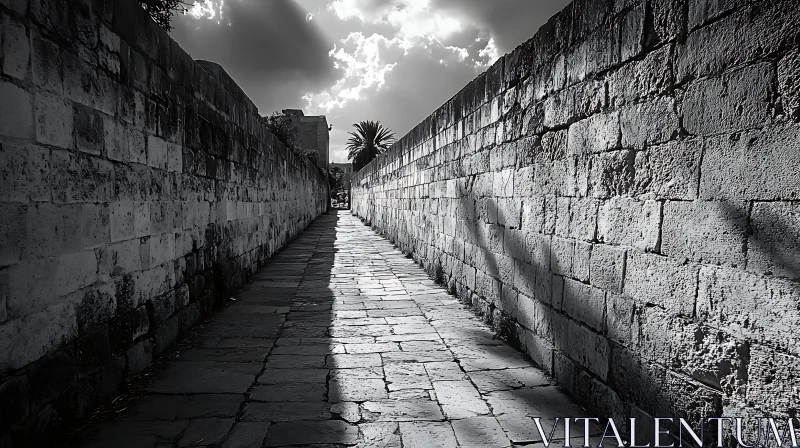 Narrow Path Lined with Aged Stone Walls AI Image