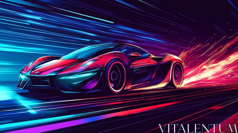 High-Speed Neon Sports Car Race AI Image