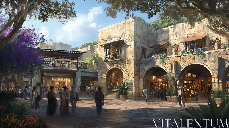 Lively Historic Courtyard Market AI Image