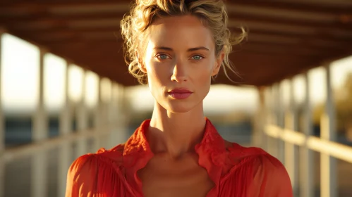 Captivating Portrait of a Blonde Woman in an Orange Dress | Vray Tracing