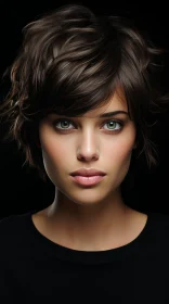 Captivating Portrait of a Woman with Short Haircut and Green Eyes