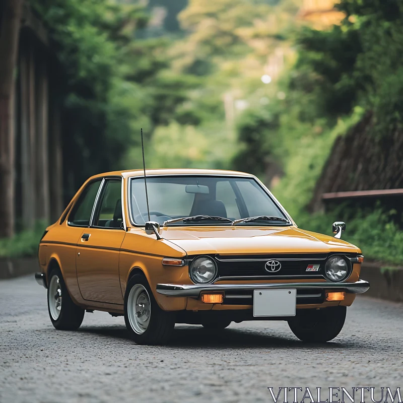 AI ART Classic Yellow Car in Scenic Setting