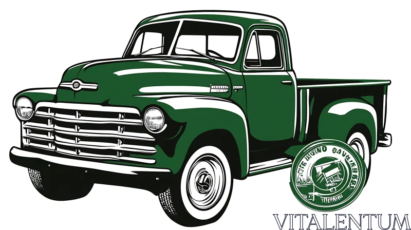 AI ART Classic Green Pickup Truck Drawing