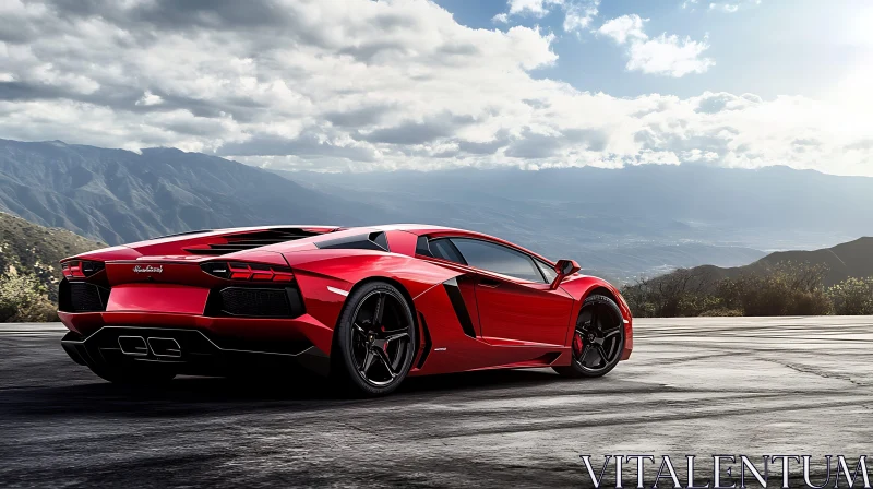 Luxury Red Sports Car on Mountain Road AI Image