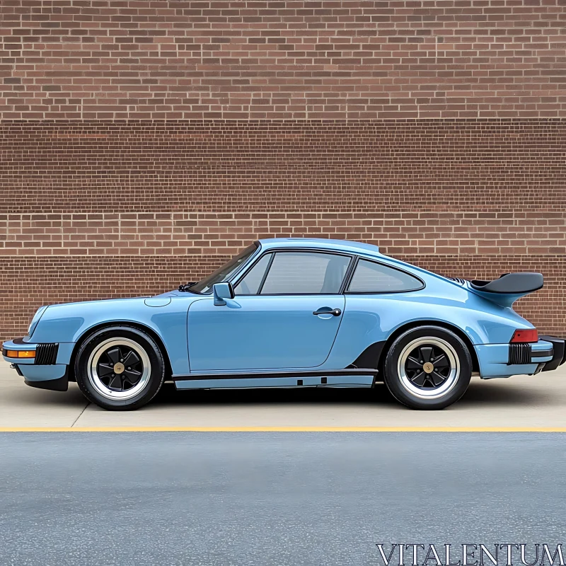 Vintage Blue Porsche with Rear Spoiler AI Image