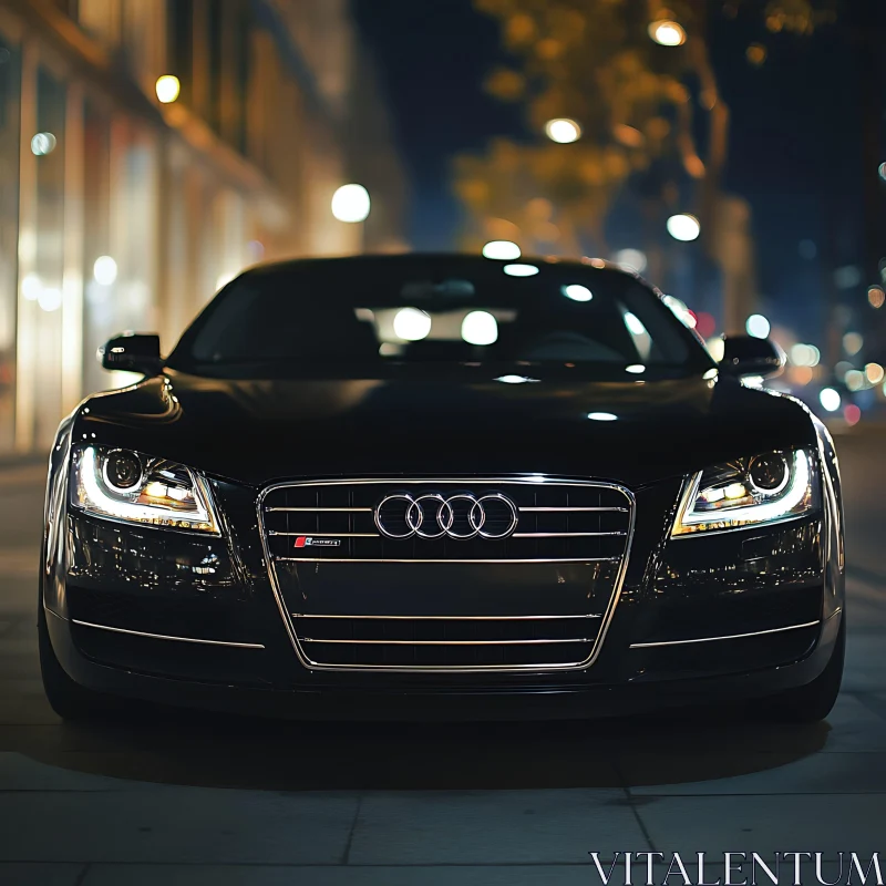 Elegant Black Car at Night in Urban Setting AI Image