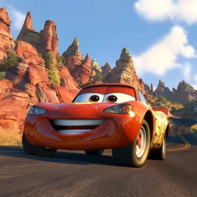 Smiling Animated Car in Desert