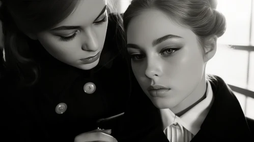 Captivating Black and White Portraits of Two Women in Photorealistic Detailing