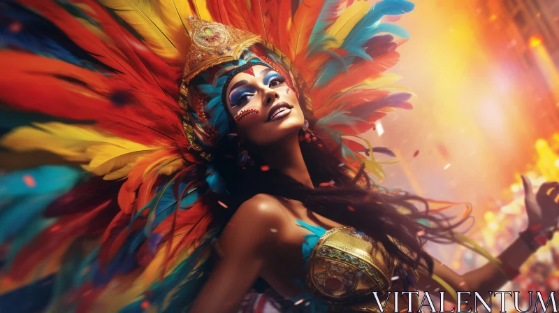 Exotic Carnival Woman in Feather Costume AI Image