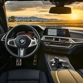 High-Tech Car Dashboard at Sunset