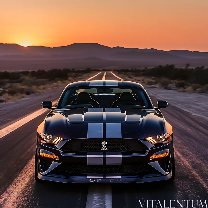 Desert Sunset and Powerful Sports Car AI Image