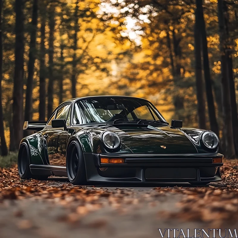 Vintage Car Amongst Autumn Leaves AI Image