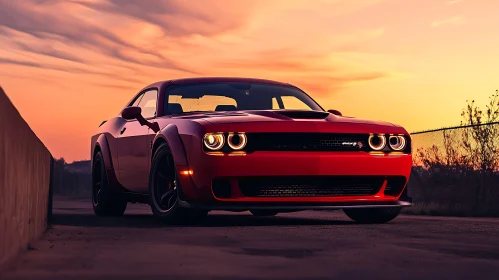 Sleek Red Sportscar at Dusk