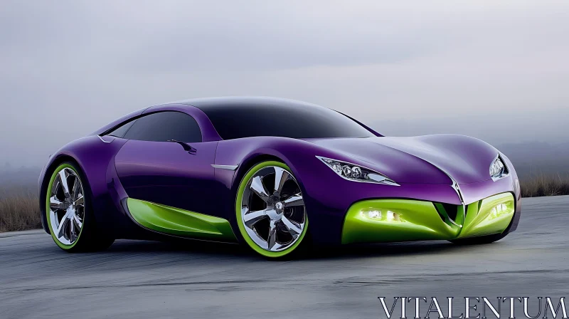 Modern Sleek Car in Purple and Green AI Image