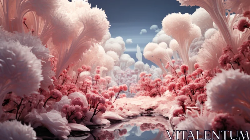 Abstract Infrared Landscape with 3D Rendered Elements AI Image