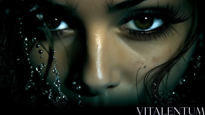 Captivating Portrait of a Woman with Water Drops - A Masterpiece of Ethereal Beauty AI Image