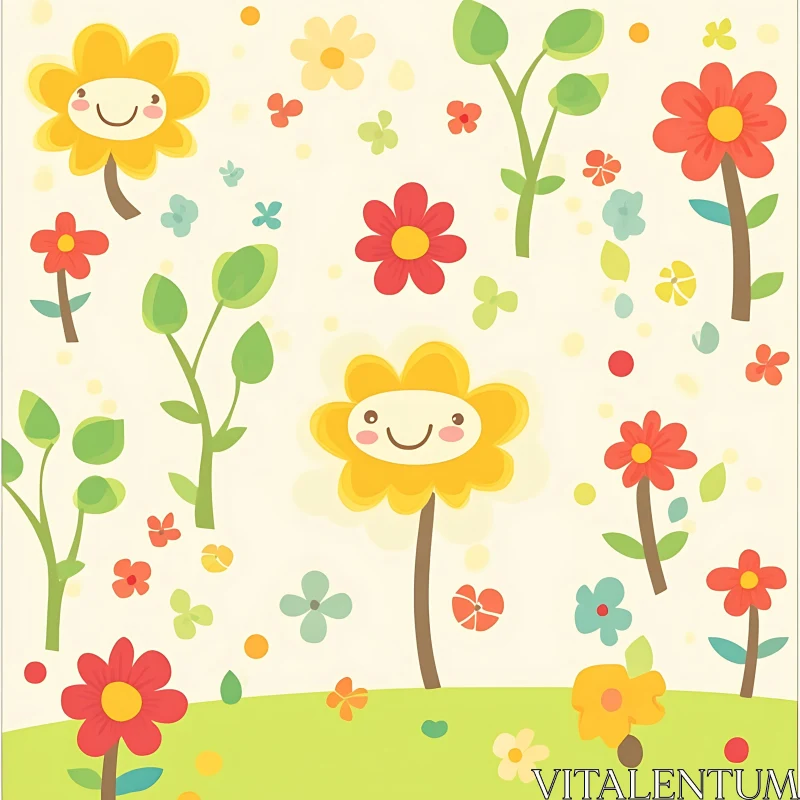 AI ART Happy Flower Cartoon Artwork