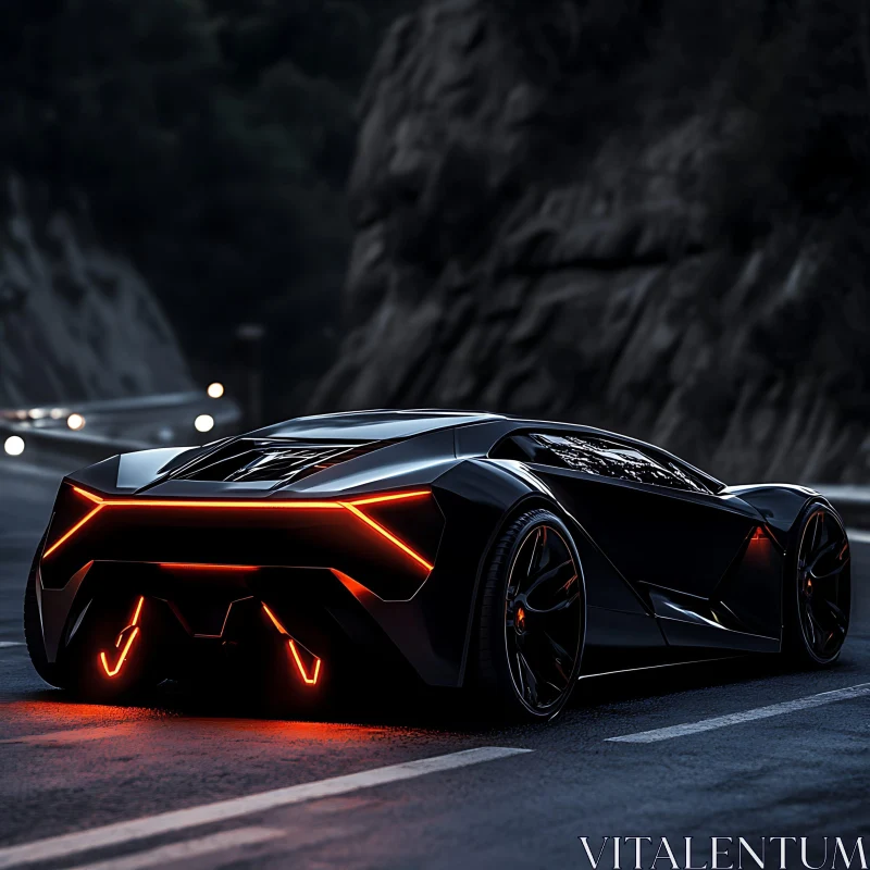 Sleek Supercar with Red Taillights at Night AI Image