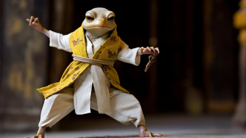 Zen-Inspired Frog in Detailed Yellow Robe