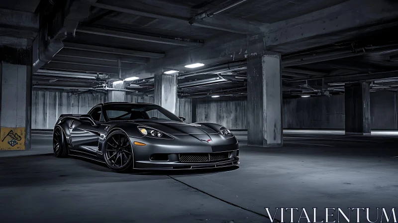 Sleek Sports Car in Dimly-Lit Parking Garage AI Image