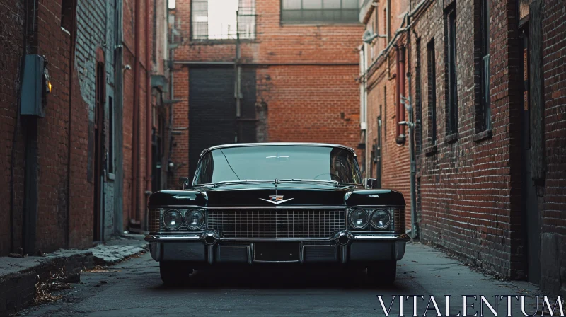 Vintage Black Car in a City Alley AI Image