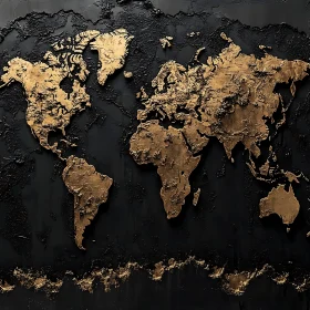 Modern Gold World Map with Black Background