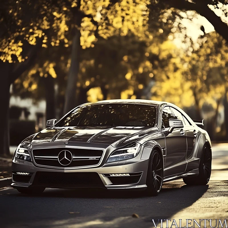 Luxury Mercedes-Benz on Autumn Street AI Image