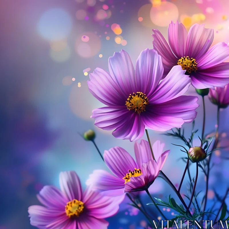 Blooming Pink Flowers with Bokeh Background AI Image