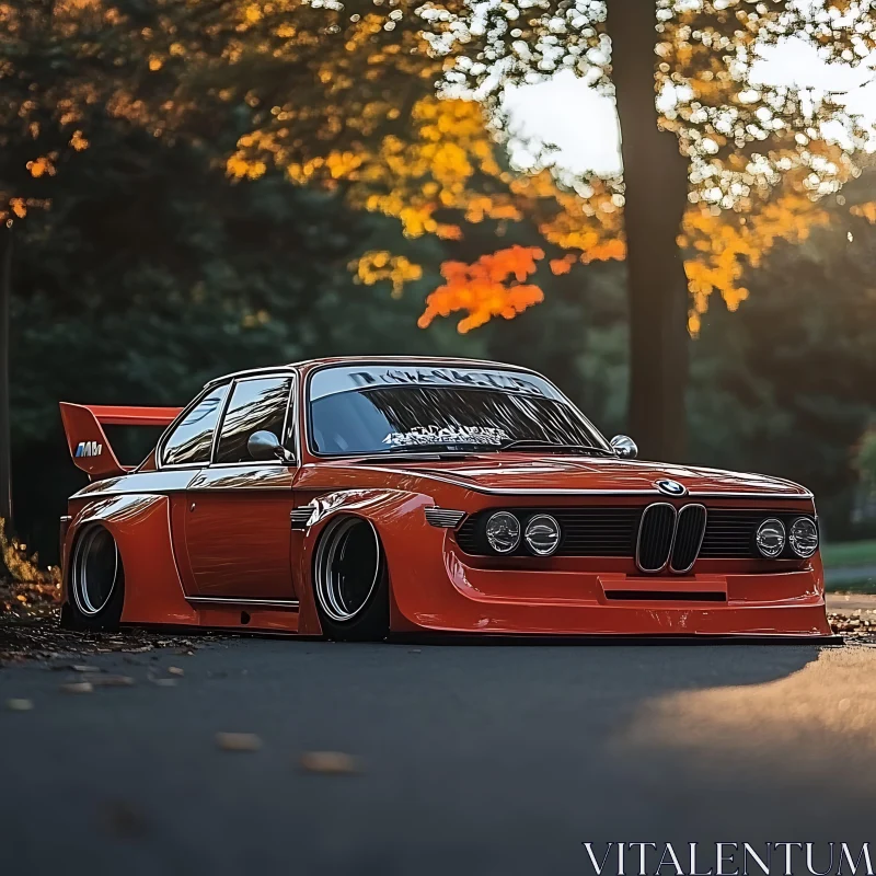 Vintage Car with Aerodynamic Kit in Golden Autumn Light AI Image