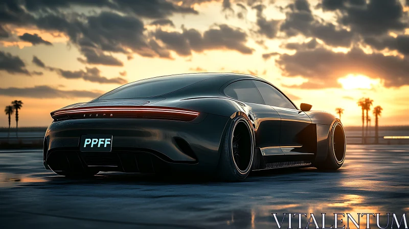 Modern Sports Car in Sunset Scenery AI Image