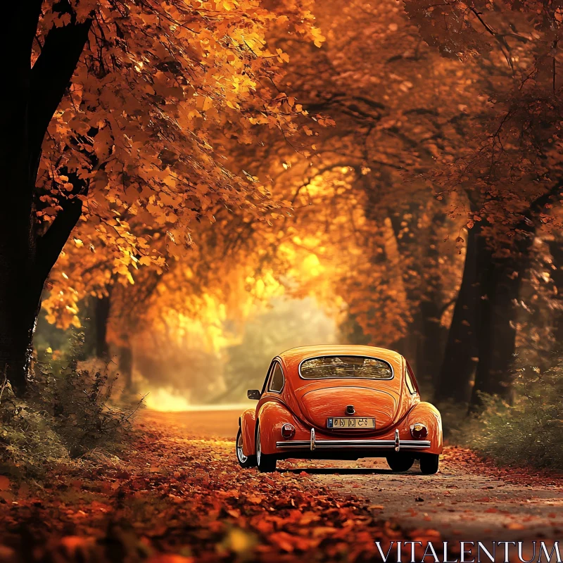 Classic Car in Autumnal Foliage AI Image