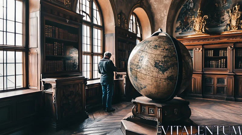 Historical Library with Stunning Globe Centerpiece AI Image