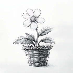 Intricate Daisy Flower Sketch in Flowerpot