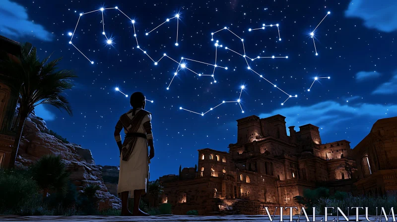 Celestial Constellations Over Historical Structures AI Image