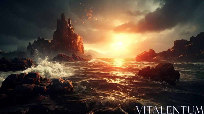 Sunrise Over Ocean: A Fantasy Styled Seascape AI Image