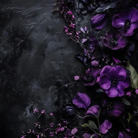 Violet Blossoms on Dark Canvas