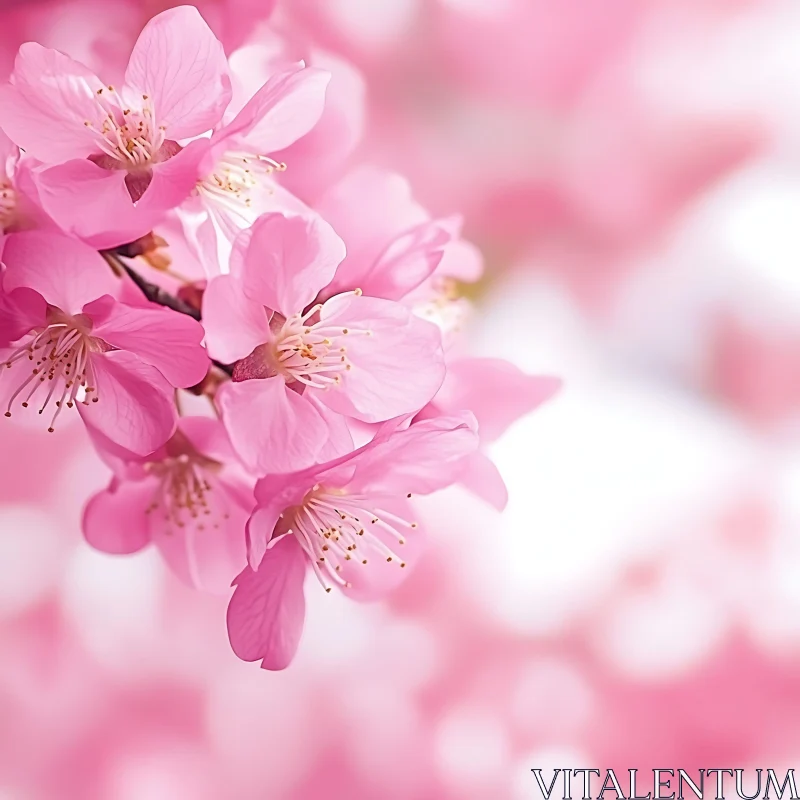 AI ART Detailed View of Pink Cherry Blossoms