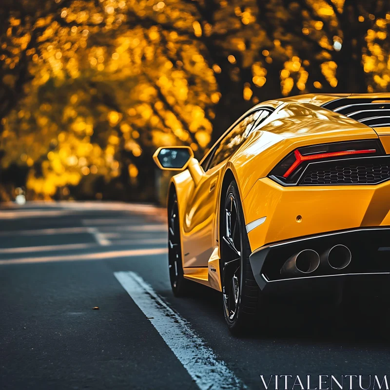 Luxury Sports Car on an Autumn Road AI Image