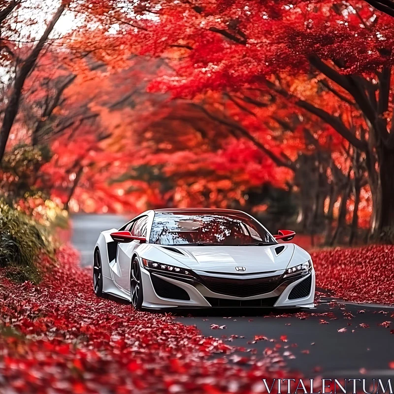 Luxury Car in an Autumn Wonderland AI Image