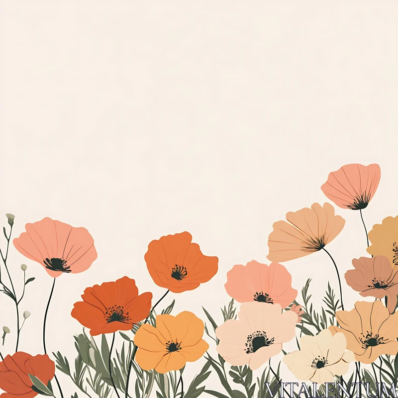 Serene Botanical Poppy Art AI Image